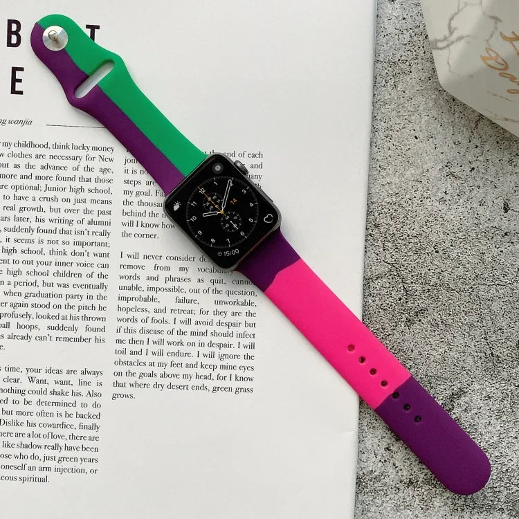 Apple Watch Series 6 & SE & 5 & 4 40mm / 3 & 2 & 1 38mm 用シリコンカラーマッチ交換用ウォッチバンド、Apple Watch 40mm/38mm用（ブラック＋レッド＋ホワイト）、Apple Watch 40mm/38mm用（レッド＋ホワイト＋ブラック）、Apple Watch 40mm/38mm用（ライトブルー＋ダークブルー＋イエロー）