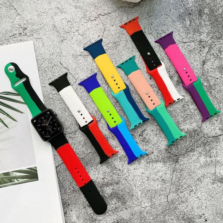 Apple Watch Series 6 & SE & 5 & 4 40mm / 3 & 2 & 1 38mm 用シリコンカラーマッチ交換用ウォッチバンド、Apple Watch 40mm/38mm用（ブラック＋レッド＋ホワイト）、Apple Watch 40mm/38mm用（レッド＋ホワイト＋ブラック）、Apple Watch 40mm/38mm用（ライトブルー＋ダークブルー＋イエロー）