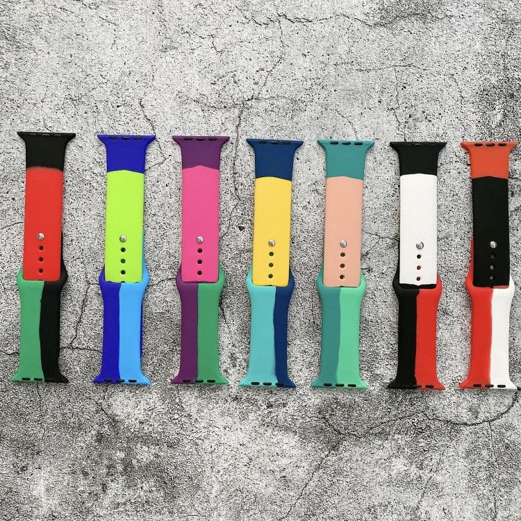 Apple Watch Series 6 & SE & 5 & 4 40mm / 3 & 2 & 1 38mm 用シリコンカラーマッチ交換用ウォッチバンド、Apple Watch 40mm/38mm用（ブラック＋レッド＋ホワイト）、Apple Watch 40mm/38mm用（レッド＋ホワイト＋ブラック）、Apple Watch 40mm/38mm用（ライトブルー＋ダークブルー＋イエロー）