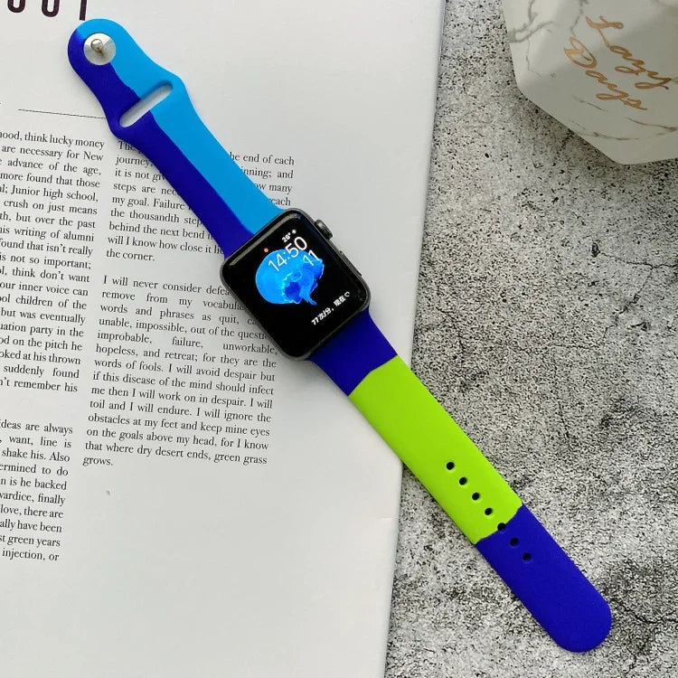 Apple Watch Series 6 & SE & 5 & 4 44mm / 3 & 2 & 1 42mm 用シリコンカラーマッチ交換用ウォッチバンド、Apple Watch 44mm/42mm用（ブラック＋レッド＋ホワイト）、Apple Watch 44mm/42mm用（ライトブルー＋ダークブルー＋イエロー）