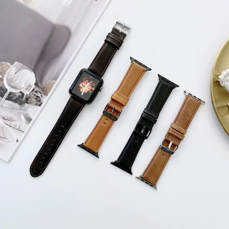 Apple Watch Series 6 & SE & 5 & 4 40mm / 3 & 2 & 1 38mm 用クレイジーホーステクスチャ＋フラットテクスチャレザー交換用ウォッチバンド、Apple Watch Series 7 41mm / 6 & SE & 5 & 4 40mm / 3 & 2 & 1 38mm 用