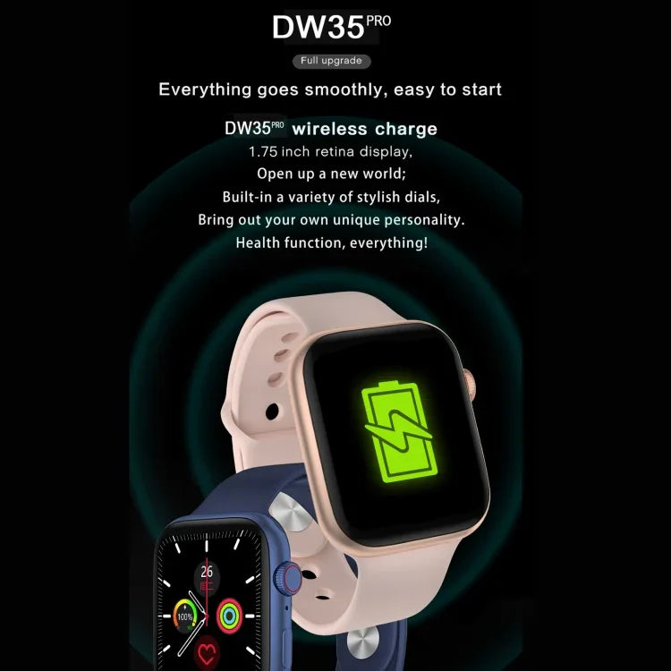 DW35PRO 1.75インチ カラー画面 IPX7 防水スマートウォッチ、Bluetooth応答＆拒否 / 睡眠モニタリング / 心拍数モニタリング対応、スタイル：シリコンストラップ、シリコンストラップ（レッド）、シリコンストラップ（ホワイト）、シリコンストラップ（ピンク）、シリコンストラップ（ブルー）