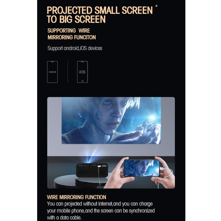 T500 1920x1080P 80ルーメン ポータブルホームシアター LED HDデジタルプロジェクター、リモコン＆アダプターなし、リモコン＆アダプター付き