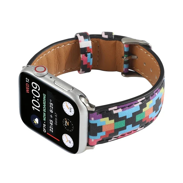 マーブル エスニックスタイル プリントレザーウォッチバンド Apple Watch Series 6 & SE & 5 & 4 44mm / 3 & 2 & 1 42mm用、5 & 4 40mm / 3 & 2 & 1 38mm用