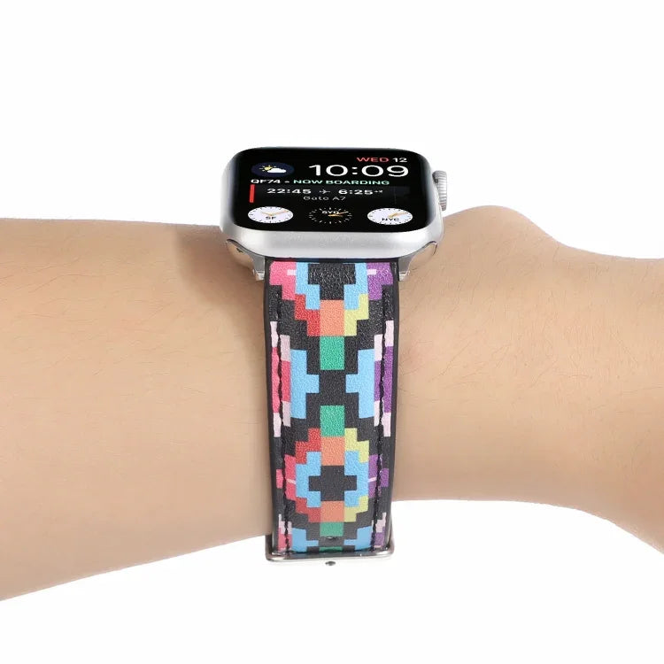 マーブル エスニックスタイル プリントレザーウォッチバンド Apple Watch Series 6 & SE & 5 & 4 44mm / 3 & 2 & 1 42mm用、5 & 4 40mm / 3 & 2 & 1 38mm用