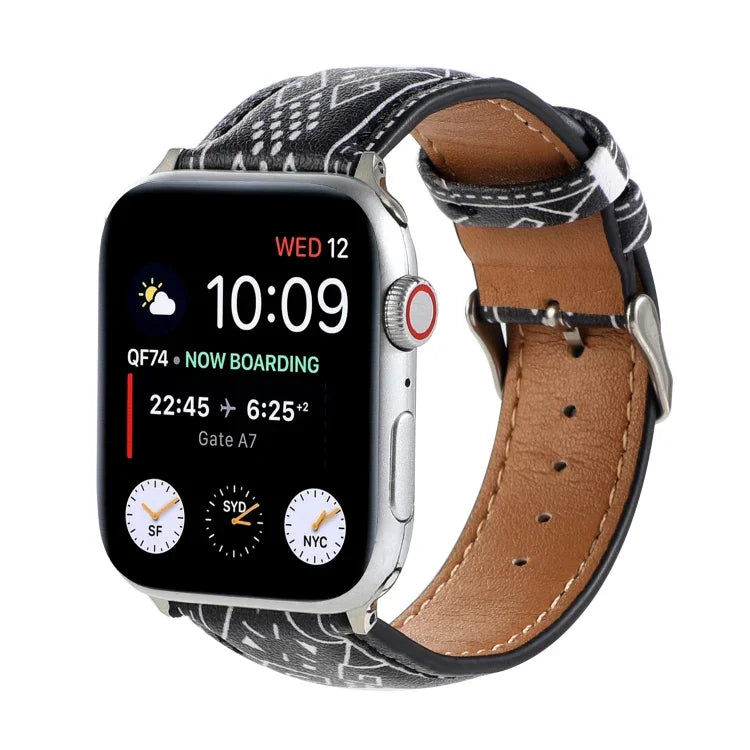 マーブル エスニックスタイル プリントレザーウォッチバンド Apple Watch Series 6 & SE & 5 & 4 44mm / 3 & 2 & 1 42mm用、5 & 4 40mm / 3 & 2 & 1 38mm用
