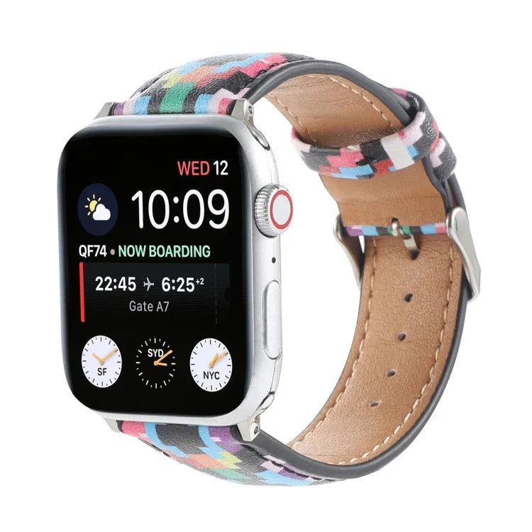 マーブル エスニックスタイル プリントレザーウォッチバンド Apple Watch Series 6 & SE & 5 & 4 44mm / 3 & 2 & 1 42mm用、5 & 4 40mm / 3 & 2 & 1 38mm用