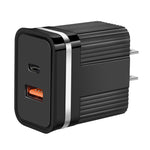 RSY USB + USB-C / Type-C デュアルポート急速充電トラベルチャージャー、USプラグ、EUプラグ