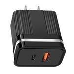RSY USB + USB-C / Type-C デュアルポート急速充電トラベルチャージャー、USプラグ、EUプラグ