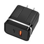 RSY USB + USB-C / Type-C デュアルポート急速充電トラベルチャージャー、USプラグ、EUプラグ