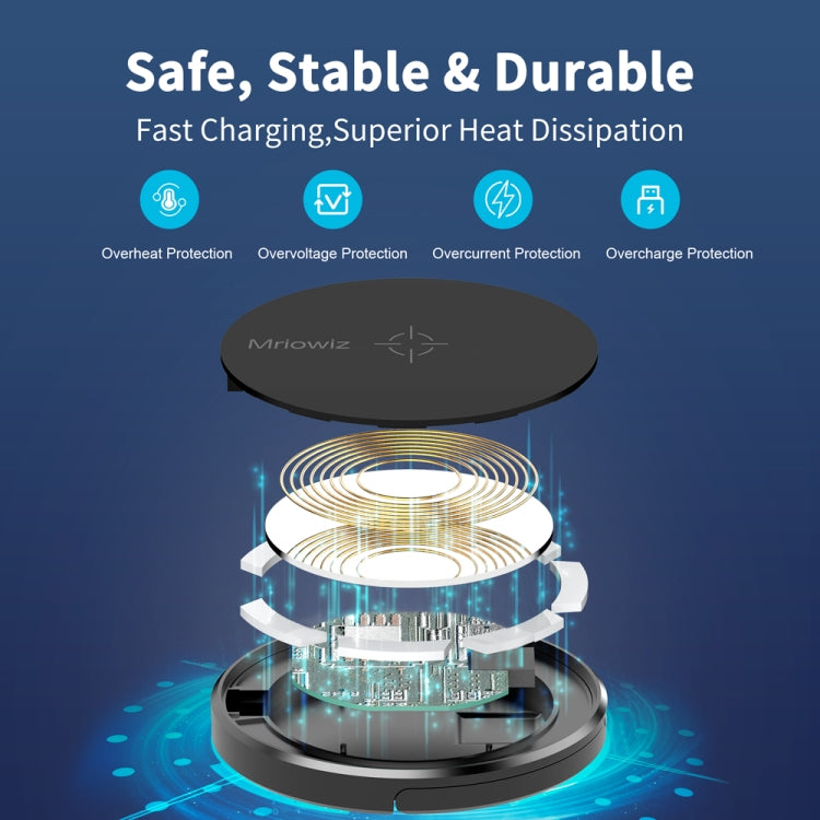 Mriowiz M-2001W 15W デスクトップ MagSafe 磁気ワイヤレス充電器 iPhone 12シリーズ用、USB + USB-C / Type-Cデータケーブル＆ホルダー付き