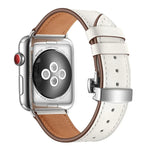 本革＋バタフライシルバーバックル交換用ウォッチバンド Apple Watch Series 6 & SE & 5 & 4 44mm / 3 & 2 & 1 42mm用、シルバーバックル Apple Watch Series 7 45mm / 6 & SE & 5 & 4 44mm / 3 & 2 & 1 42mm用