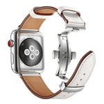 本革＋バタフライシルバーバックル交換用ウォッチバンド Apple Watch Series 6 & SE & 5 & 4 44mm / 3 & 2 & 1 42mm用、シルバーバックル Apple Watch Series 7 45mm / 6 & SE & 5 & 4 44mm / 3 & 2 & 1 42mm用