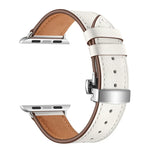 本革＋バタフライシルバーバックル交換用ウォッチバンド Apple Watch Series 6 & SE & 5 & 4 44mm / 3 & 2 & 1 42mm用、シルバーバックル Apple Watch Series 7 45mm / 6 & SE & 5 & 4 44mm / 3 & 2 & 1 42mm用