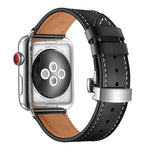 本革＋バタフライシルバーバックル交換用ウォッチバンド Apple Watch Series 6 & SE & 5 & 4 44mm / 3 & 2 & 1 42mm用、シルバーバックル Apple Watch Series 7 45mm / 6 & SE & 5 & 4 44mm / 3 & 2 & 1 42mm用