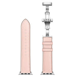 本革＋バタフライシルバーバックル交換用ウォッチバンド Apple Watch Series 6 & SE & 5 & 4 40mm / 3 & 2 & 1 38mm用、Apple Watch Series 7 41mm / 6 & SE & 5 & 4 40mm / 3 & 2 & 1 38mm用シルバーバックル