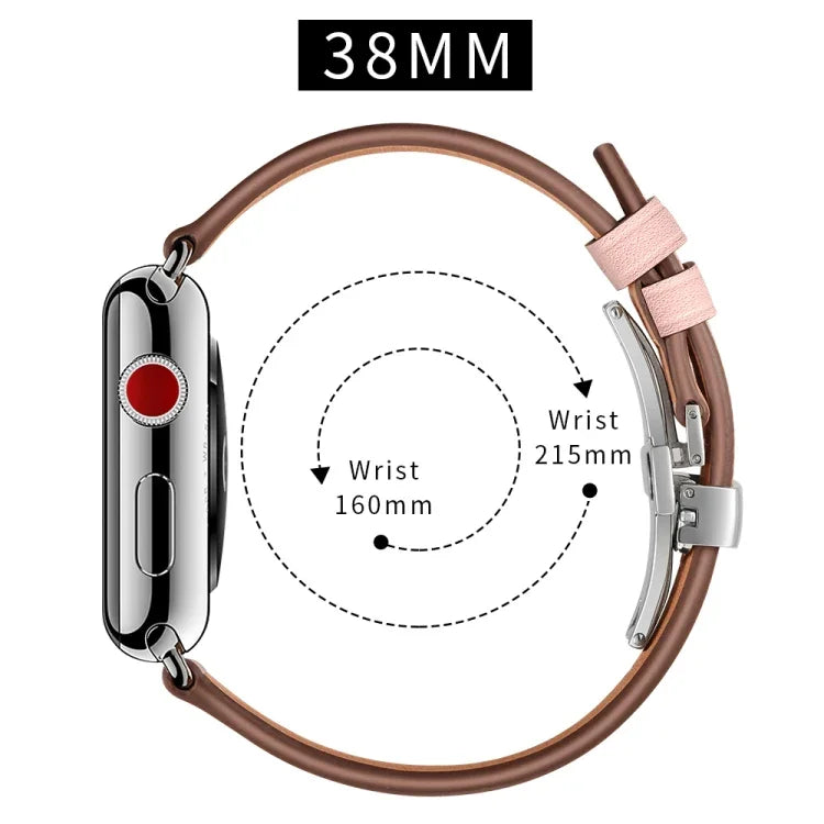 本革＋バタフライシルバーバックル交換用ウォッチバンド Apple Watch Series 6 & SE & 5 & 4 40mm / 3 & 2 & 1 38mm用、Apple Watch Series 7 41mm / 6 & SE & 5 & 4 40mm / 3 & 2 & 1 38mm用シルバーバックル