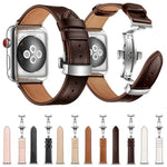 本革＋バタフライシルバーバックル交換用ウォッチバンド Apple Watch Series 6 & SE & 5 & 4 40mm / 3 & 2 & 1 38mm用、Apple Watch Series 7 41mm / 6 & SE & 5 & 4 40mm / 3 & 2 & 1 38mm用シルバーバックル