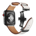 本革＋バタフライブラックバックル交換用ウォッチバンド Apple Watch Series 6 & SE & 5 & 4 44mm / 3 & 2 & 1 42mm用、Apple Watch Series 7 45mm / 6 & SE & 5 & 4 44mm / 3 & 2 & 1 42mm用ブラックバックル