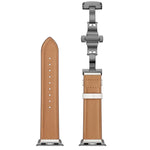 本革＋バタフライブラックバックル交換用ウォッチバンド Apple Watch Series 6 & SE & 5 & 4 44mm / 3 & 2 & 1 42mm用、Apple Watch Series 7 45mm / 6 & SE & 5 & 4 44mm / 3 & 2 & 1 42mm用ブラックバックル
