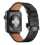 本革＋バタフライブラックバックル交換用ウォッチバンド Apple Watch Series 6 & SE & 5 & 4 44mm / 3 & 2 & 1 42mm用、Apple Watch Series 7 45mm / 6 & SE & 5 & 4 44mm / 3 & 2 & 1 42mm用ブラックバックル