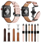 本革＋バタフライブラックバックル交換用ウォッチバンド Apple Watch Series 6 & SE & 5 & 4 44mm / 3 & 2 & 1 42mm用、Apple Watch Series 7 45mm / 6 & SE & 5 & 4 44mm / 3 & 2 & 1 42mm用ブラックバックル