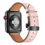 本革＋バタフライブラックバックル交換用ウォッチバンド Apple Watch Series 6 & SE & 5 & 4 40mm / 3 & 2 & 1 38mm用、Apple Watch Series 8&7 41mm / SE 2&6&SE&5&4 40mm / 3&2&1 38mm用ブラックバックル