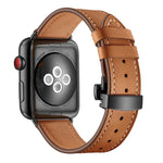 本革＋バタフライブラックバックル交換用ウォッチバンド Apple Watch Series 6 & SE & 5 & 4 40mm / 3 & 2 & 1 38mm用、Apple Watch Series 8&7 41mm / SE 2&6&SE&5&4 40mm / 3&2&1 38mm用ブラックバックル