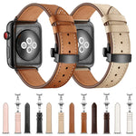 本革＋バタフライブラックバックル交換用ウォッチバンド Apple Watch Series 6 & SE & 5 & 4 40mm / 3 & 2 & 1 38mm用、Apple Watch Series 8&7 41mm / SE 2&6&SE&5&4 40mm / 3&2&1 38mm用ブラックバックル