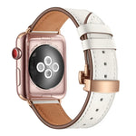 本革＋バタフライローズゴールドバックル交換用ウォッチバンド Apple Watch Series 6 & SE & 5 & 4 40mm / 3 & 2 & 1 38mm用、Apple Watch Series 7 41mm / 6 & SE & 5 & 4 40mm / 3 & 2 & 1 38mm用ローズゴールドバックル