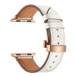 本革＋バタフライローズゴールドバックル交換用ウォッチバンド Apple Watch Series 6 & SE & 5 & 4 40mm / 3 & 2 & 1 38mm用、Apple Watch Series 7 41mm / 6 & SE & 5 & 4 40mm / 3 & 2 & 1 38mm用ローズゴールドバックル