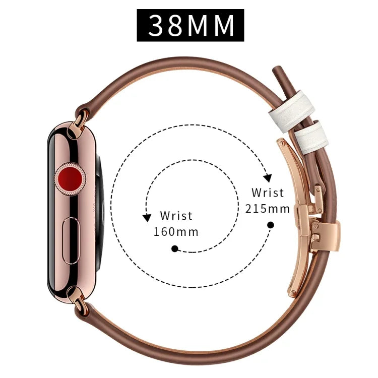 本革＋バタフライローズゴールドバックル交換用ウォッチバンド Apple Watch Series 6 & SE & 5 & 4 40mm / 3 & 2 & 1 38mm用、Apple Watch Series 7 41mm / 6 & SE & 5 & 4 40mm / 3 & 2 & 1 38mm用ローズゴールドバックル