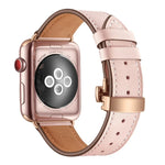 本革＋バタフライローズゴールドバックル交換用ウォッチバンド Apple Watch Series 6 & SE & 5 & 4 40mm / 3 & 2 & 1 38mm用、Apple Watch Series 7 41mm / 6 & SE & 5 & 4 40mm / 3 & 2 & 1 38mm用ローズゴールドバックル