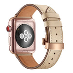 本革＋バタフライローズゴールドバックル交換用ウォッチバンド Apple Watch Series 6 & SE & 5 & 4 40mm / 3 & 2 & 1 38mm用、Apple Watch Series 7 41mm / 6 & SE & 5 & 4 40mm / 3 & 2 & 1 38mm用ローズゴールドバックル