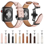 本革＋バタフライローズゴールドバックル交換用ウォッチバンド Apple Watch Series 6 & SE & 5 & 4 40mm / 3 & 2 & 1 38mm用、Apple Watch Series 7 41mm / 6 & SE & 5 & 4 40mm / 3 & 2 & 1 38mm用ローズゴールドバックル
