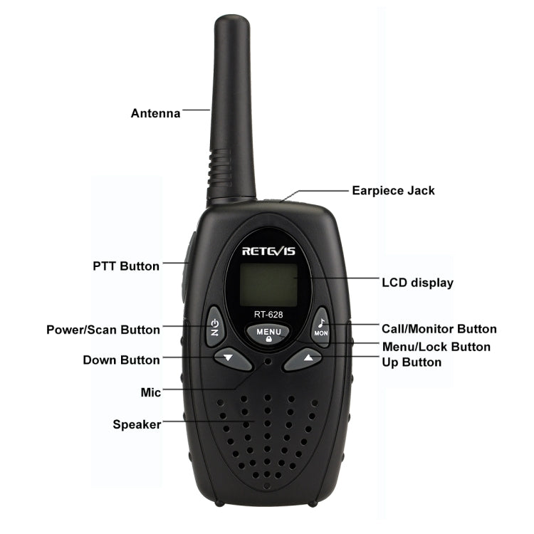 1ペア RETEVIS RT628 0.5W 欧州周波数 446MHz 8チャンネル ハンドヘルド 子供用トランシーバー、RT628（ブラック）、RT628（ホワイト）、RT628（レッド）