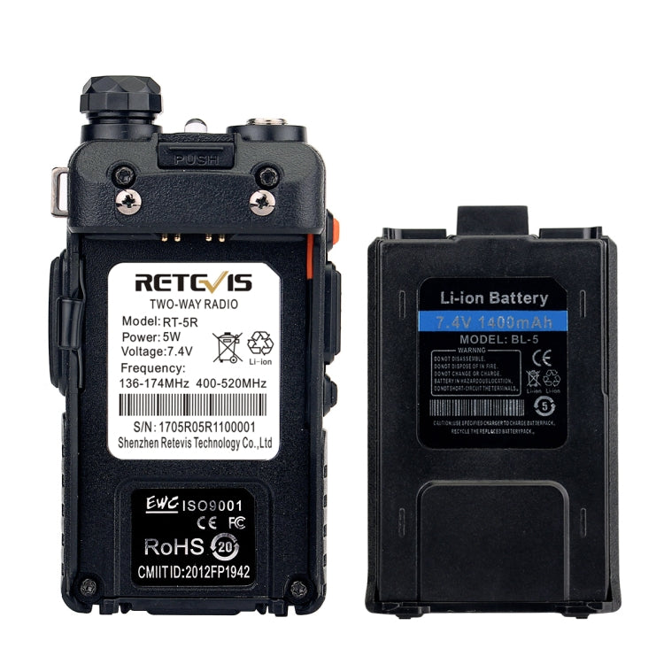 RETEVIS RT-5R 400-520MHz＋136-174MHz 128チャンネル USB二波ハンドヘルドトランシーバー、USB、EUプラグ、UKプラグ