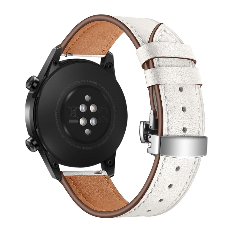 22mm Universal Butterfly Buckle Leather Replacement Strap Watchband, Black Buckle, Rose Gold Buckle, Silver Buckle