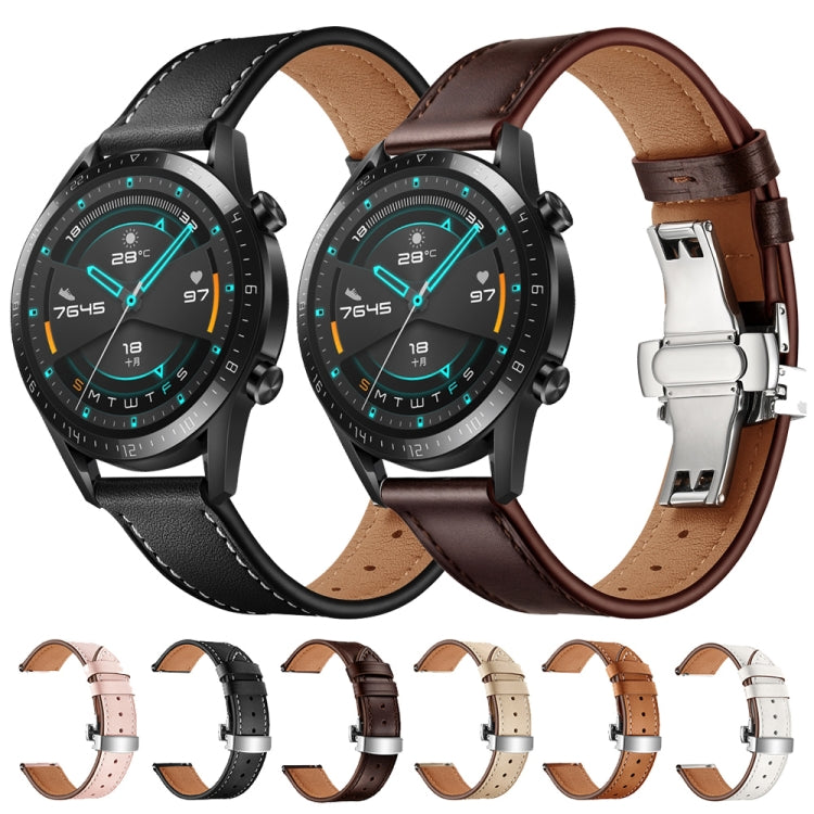22mm Universal Butterfly Buckle Leather Replacement Strap Watchband, Black Buckle, Rose Gold Buckle, Silver Buckle