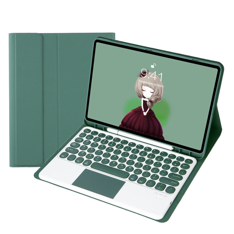 YT098B-A 着脱式 キャンディカラー スキンフィールテクスチャ 丸型キーキャップ Bluetoothキーボード レザーケース タッチコントロール付き iPad Air 11 2024 / 2025 / Air 4 10.9 2020 / Air 5 10.9 2022 (パープル), iPad 10.2 2020 & 2019 / Air 2019 / Pro 10.5インチ用