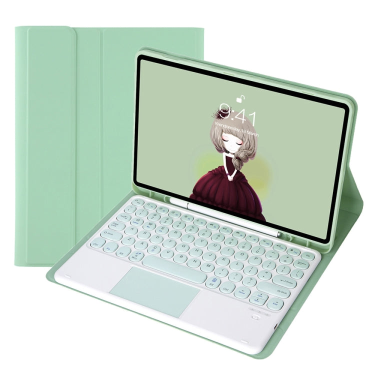 YT098B-A 着脱式 キャンディカラー スキンフィールテクスチャ 丸型キーキャップ Bluetoothキーボード レザーケース タッチコントロール付き iPad Air 11 2024 / 2025 / Air 4 10.9 2020 / Air 5 10.9 2022 (パープル), iPad 10.2 2020 & 2019 / Air 2019 / Pro 10.5インチ用