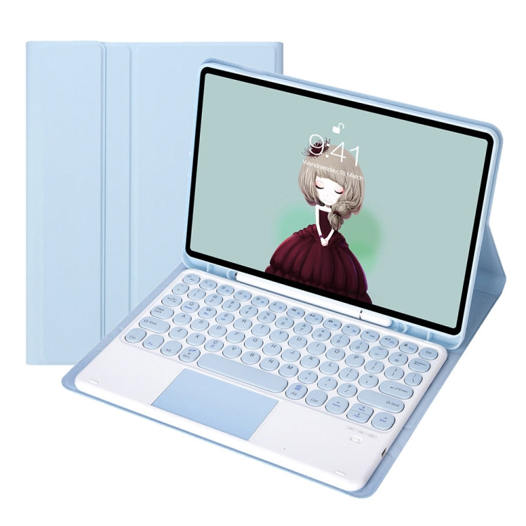 YT098B-A 着脱式 キャンディカラー スキンフィールテクスチャ 丸型キーキャップ Bluetoothキーボード レザーケース タッチコントロール付き iPad Air 11 2024 / 2025 / Air 4 10.9 2020 / Air 5 10.9 2022 (パープル), iPad 10.2 2020 & 2019 / Air 2019 / Pro 10.5インチ用