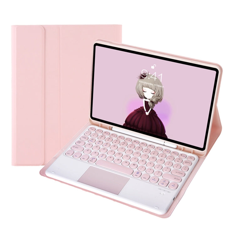 YT098B-A 着脱式 キャンディカラー スキンフィールテクスチャ 丸型キーキャップ Bluetoothキーボード レザーケース タッチコントロール付き iPad Air 11 2024 / 2025 / Air 4 10.9 2020 / Air 5 10.9 2022 (パープル), iPad 10.2 2020 & 2019 / Air 2019 / Pro 10.5インチ用