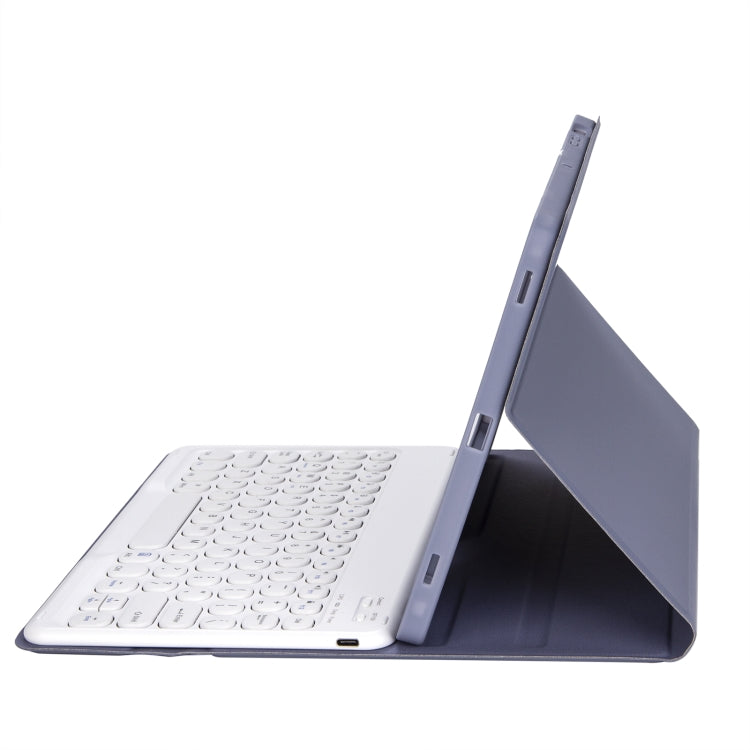 YT11B 着脱式 キャンディカラー スキンフィールテクスチャ 丸型キーキャップ Bluetoothキーボード レザーケース iPad Air 4 2020 / Air 5 2022 / Pro 11インチ 2022 / 2021 / 2020 / 2018 (ホワイトアイス), iPad Air 11 2024 / 2025 / Air 2020 10.9用