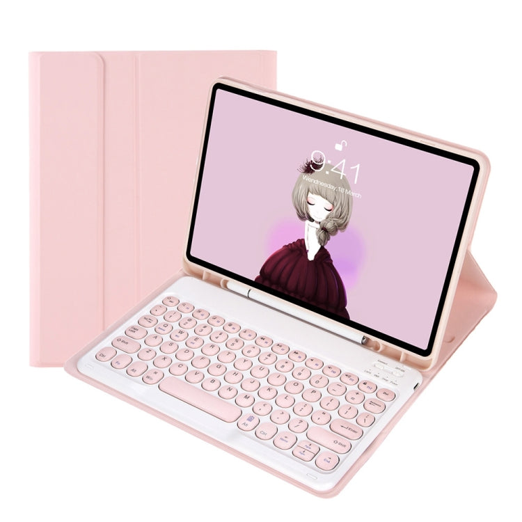 YT11B 着脱式 キャンディカラー スキンフィールテクスチャ 丸型キーキャップ Bluetoothキーボード レザーケース iPad Air 4 2020 / Air 5 2022 / Pro 11インチ 2022 / 2021 / 2020 / 2018 (ホワイトアイス), iPad Air 11 2024 / 2025 / Air 2020 10.9用