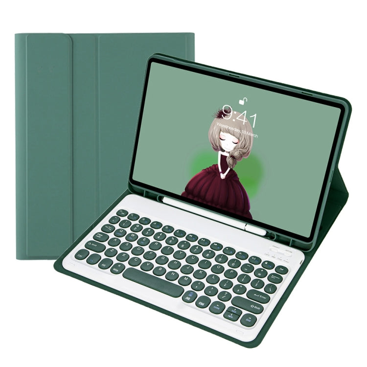YT11B 着脱式 キャンディカラー スキンフィールテクスチャ 丸型キーキャップ Bluetoothキーボード レザーケース iPad Air 4 2020 / Air 5 2022 / Pro 11インチ 2022 / 2021 / 2020 / 2018 (ホワイトアイス), iPad Air 11 2024 / 2025 / Air 2020 10.9用
