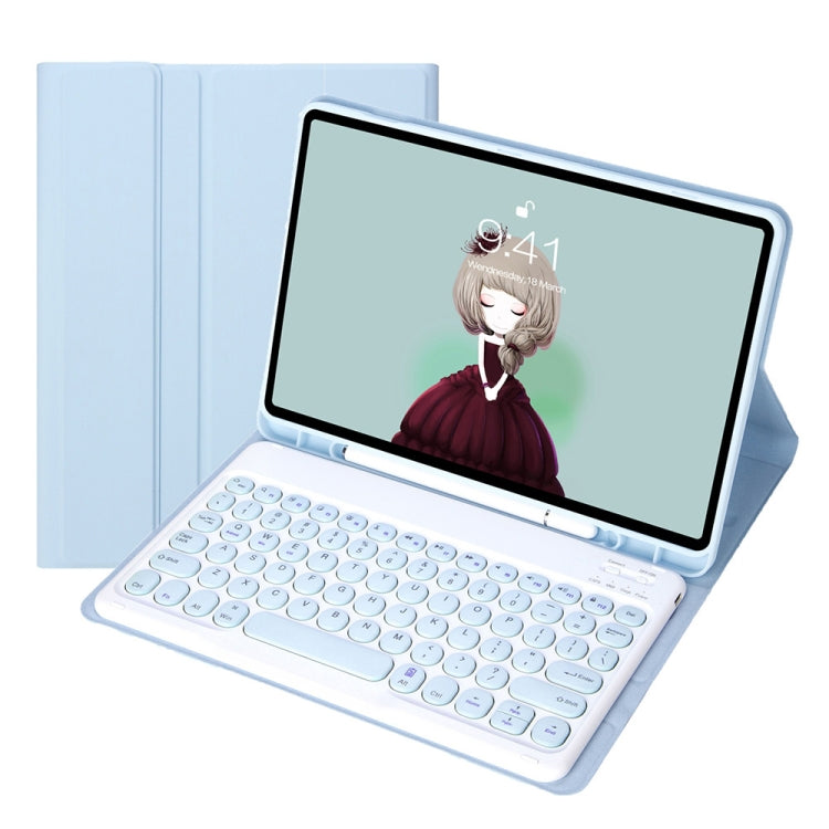 YT11B 着脱式 キャンディカラー スキンフィールテクスチャ 丸型キーキャップ Bluetoothキーボード レザーケース iPad Air 4 2020 / Air 5 2022 / Pro 11インチ 2022 / 2021 / 2020 / 2018 (ホワイトアイス), iPad Air 11 2024 / 2025 / Air 2020 10.9用