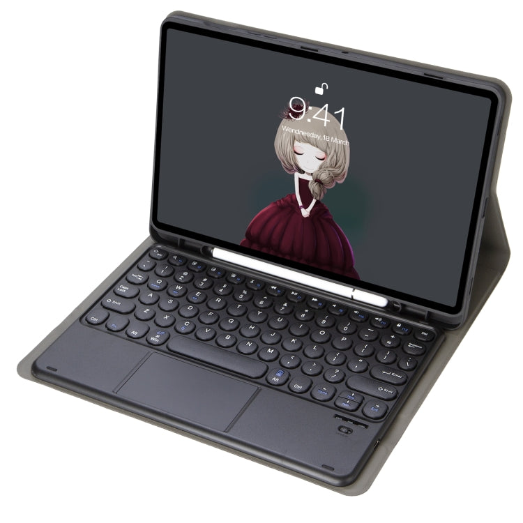 YA098B 取り外し可能なラムスキンテクスチャー丸型キーキャップ Bluetoothキーボード用レザーケース、タッチコントロール＆ペンスロット＆スタンド付き、iPad Air 5 / 4 10.9インチ 2020 / Pro 11インチ 2020 / 2018対応、iPad 10.2 (2020) & (2019) / Air 3 10.5インチ / Pro 10.5インチ対応