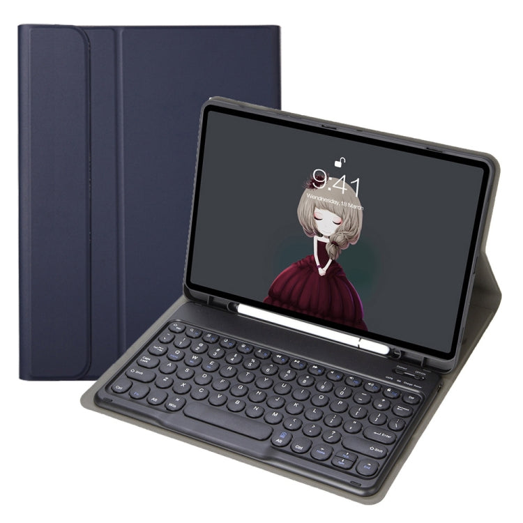 YA098B 取り外し可能なラムスキンテクスチャー丸型キーキャップ Bluetoothキーボード用レザーケース、ペンスロット＆スタンド付き、iPad Air 5 / 4 10.9インチ 2020 / Pro 11インチ 2020 / 2018対応、iPad 10.2 (2020) & (2019) / Air 3 10.5インチ / Pro 10.5インチ対応