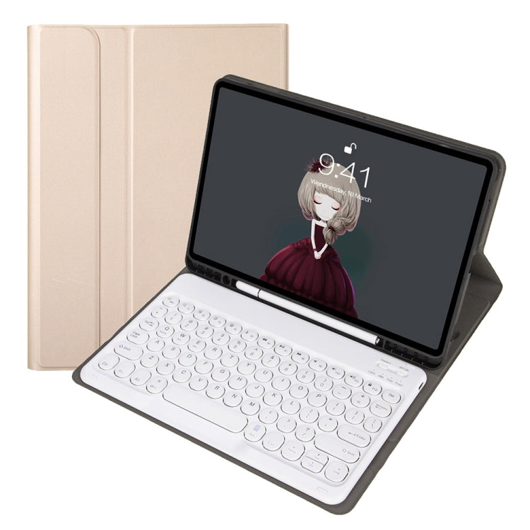 YA098B 取り外し可能なラムスキンテクスチャー丸型キーキャップ Bluetoothキーボード用レザーケース、ペンスロット＆スタンド付き、iPad Air 5 / 4 10.9インチ 2020 / Pro 11インチ 2020 / 2018対応、iPad 10.2 (2020) & (2019) / Air 3 10.5インチ / Pro 10.5インチ対応